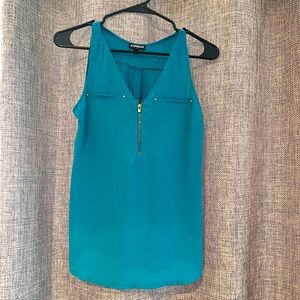 Express zip front teal tank top with gold detail